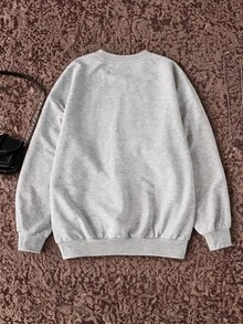 SHEIN 青少年女孩休閒淺灰色圓領老虎印花衛衣復古街頭風秋冬款 - 淺灰色 - 查看 2