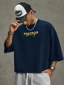 PAVTROS 男士深色圖騰短袖T恤，寬鬆大碼短袖T恤，短版寬鬆圓領短袖T恤，Y2K千禧風格，深色街頭風，哥德風，日常穿著，音樂節，Live House，次文化，街頭攝影，饒舌歌手穿搭，中性，情侶穿搭，最佳節日禮物 - 藏蓝色 - 查看 4