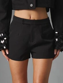 MISSGUIDED High Rise Tailored Mini Shorts With Side Pockets Sleek Fitted Silhouette Party Night Out Holiday Season - Black - View 5