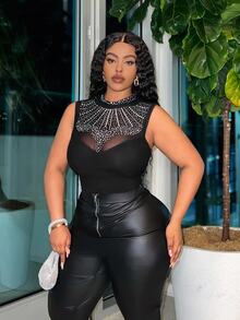 Veslaya Bodysuit Ukuran Plus - Hitam - View 4