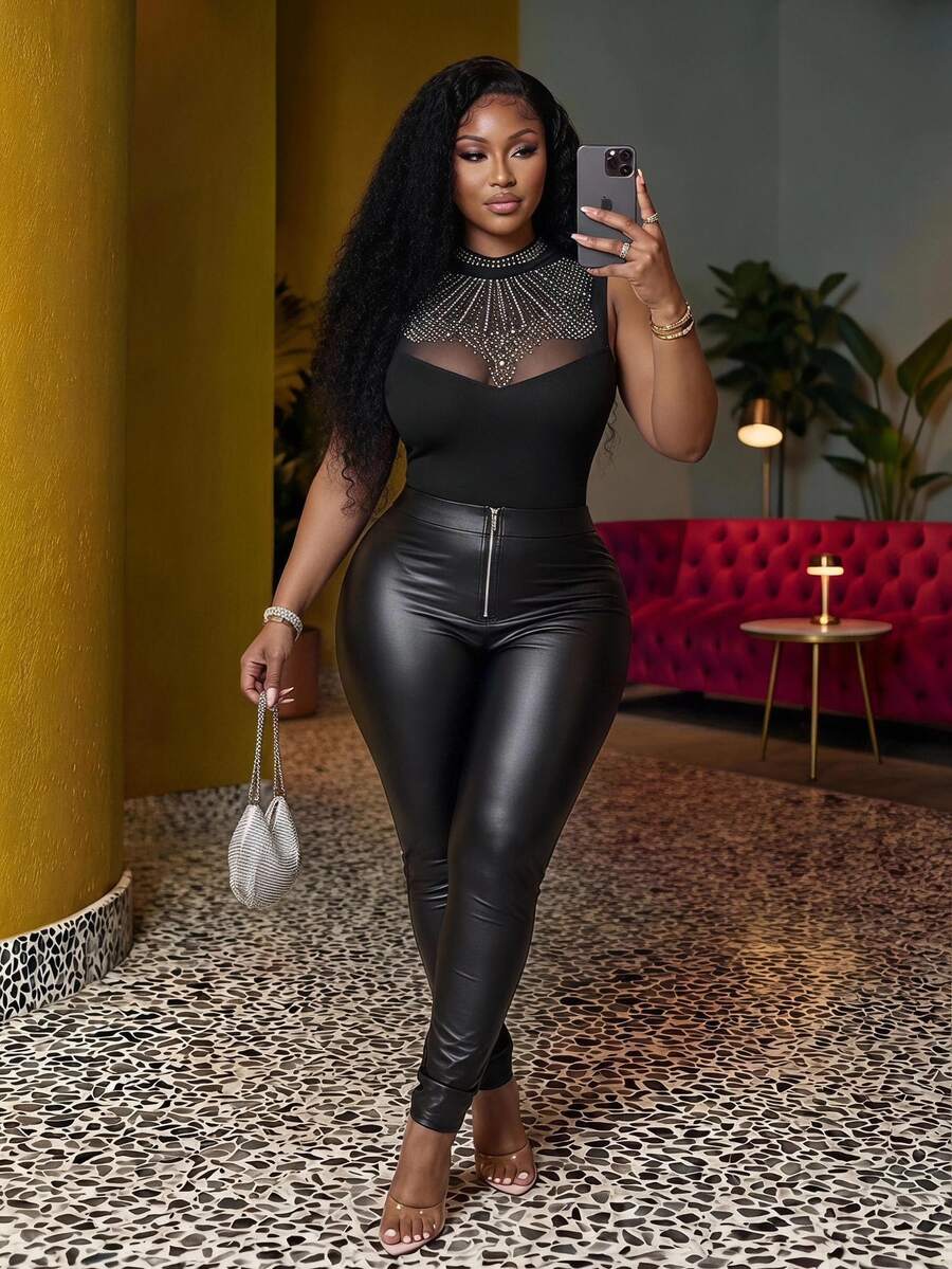 Veslaya Bodysuit Ukuran Plus - Hitam - View 1
