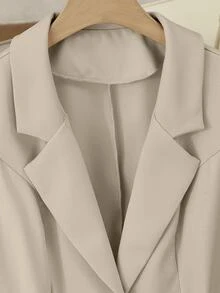 Rosivaux Women's Spring/Summer French Elegant Collared Sleeveless Cinched Waist Blazer And High Waist Pleated Midi Skirt 2-Piece Suit Set For Work - Khaki - View 8