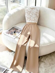 SHEIN Franclia [Printed Design] New Elegant Fashion Printed Patchwork Women's Jumpsuit - Apricot - View 3