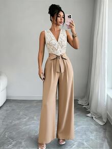 SHEIN Franclia [Printed Design] New Elegant Fashion Printed Patchwork Women's Jumpsuit - Apricot - View 5