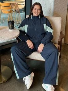 SHEIN CURVE+ Women Plus Size 2 Pieces Set 22W, Jacket + Pants Casual Autumn Winter Outfit - Multicolor - View 6