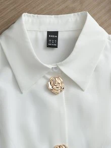 Rosivaux 纯白色无袖背心，垂坠感面料修身利落，A字不对称下摆搭配玫瑰金纽扣，打造优雅通勤都市时尚风格。 - 白色 - 查看 9