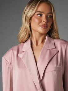 MISSGUIDED Oversized Double-Breasted Satin Blazer With Notch Lapel Flap Pockets Long Sleeves Spring Party Evening Style - Baby Pink - View 5