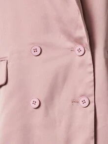 MISSGUIDED Oversized Double-Breasted Satin Blazer With Notch Lapel Flap Pockets Long Sleeves Spring Party Evening Style - Baby Pink - View 2