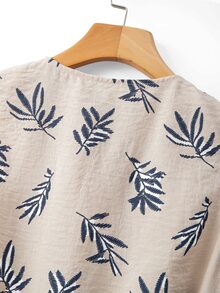 SHEIN Franclia Women's Round Neck Sleeveless Botanical Print Front Button Dress Tea Party Vacation Navy Blue Floral Summer French European - Apricot - View 4