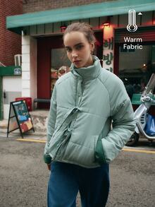 Nöista Romantic Gingham Puffer Jacket With A Cozy Silhouette, Oversized Collar, Delicate Tie Closures And A Sophisticated Feminine Style - Green - View 3
