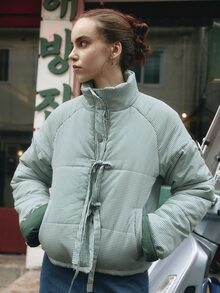 Nöista Romantic Gingham Puffer Jacket With A Cozy Silhouette, Oversized Collar, Delicate Tie Closures And A Sophisticated Feminine Style - Green - View 6