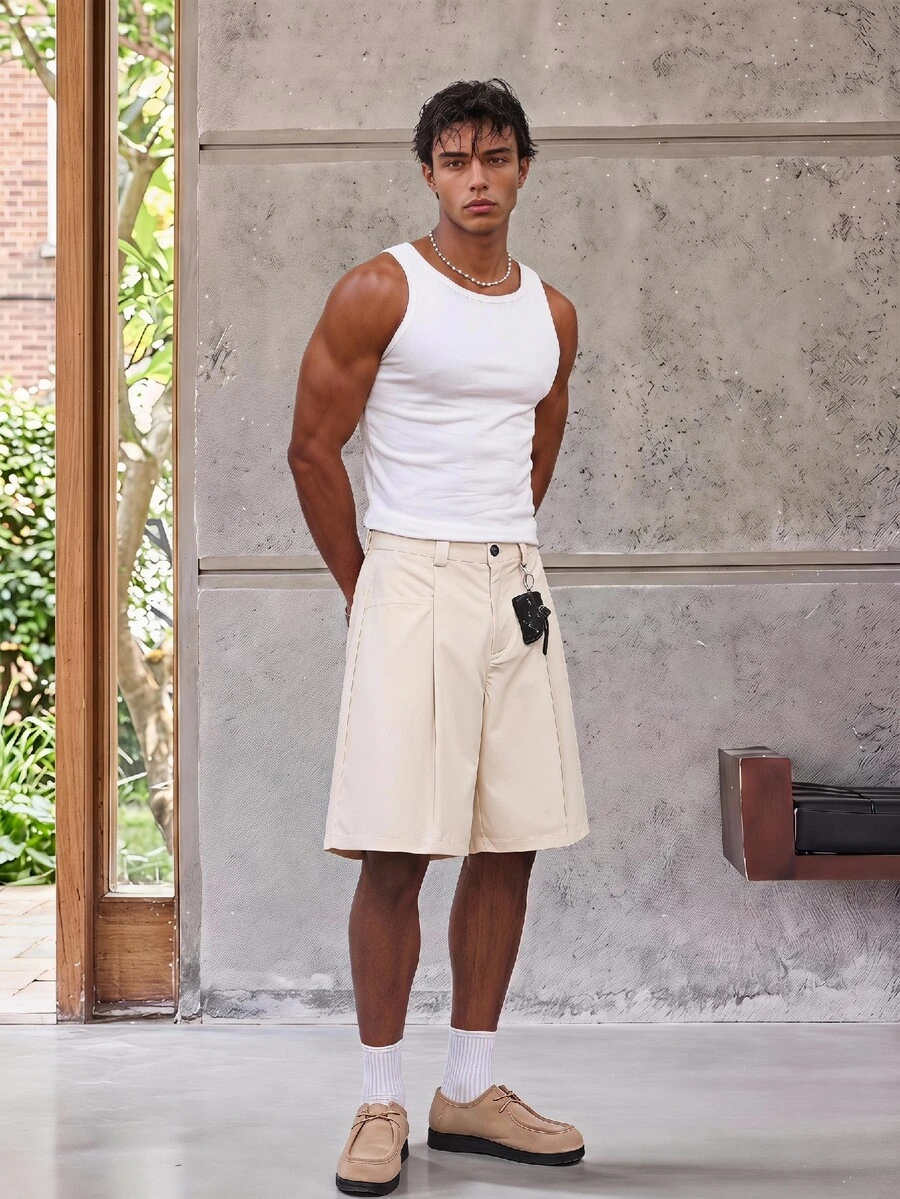 ESTAVOR Men's Woven Casual Loose Solid Color Shorts - Apricot - View 1