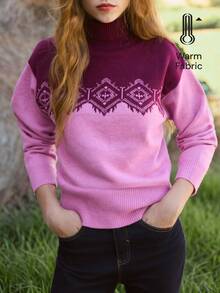Nöista High Neck Knit Sweater With Front And Back Motifs. Fall Winter, Weekends, Cozy, Going Out. - Pink - View 3