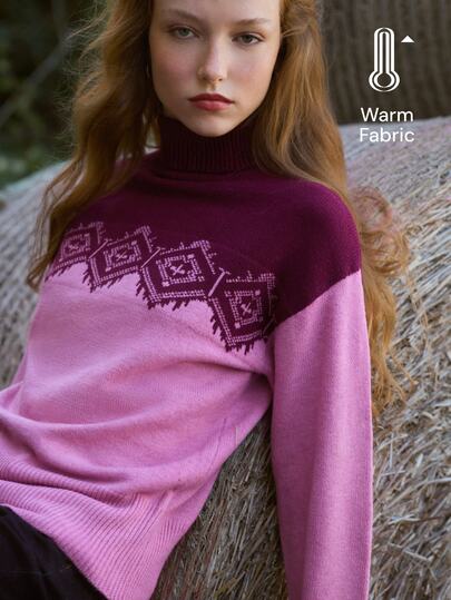Nöista High Neck Knit Sweater With Front And Back Motifs. Fall Winter, Weekends, Cozy, Going Out.
