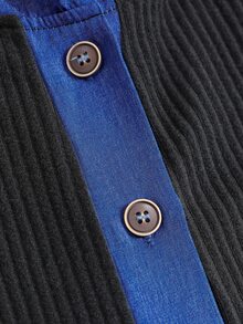 Weeklong Atasan Panjang Berkerudung Kasual Ukuran Plus Wanita dengan Efek Denim Blok Warna, Jaket Lengan Panjang Rajut Bergaris Halus dengan Kancing Depan untuk Musim Gugur - MultiWarna - View 6