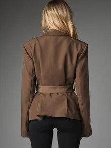 MISSGUIDED Belted Utility Blazer Jacket With Lapel Collar Flap Patch Pockets And Flared Bell Sleeves For Fall Winter Occasions - Coffee Brown - View 4