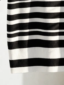 Rosivaux Women's Simple Solid Color Turndown Collar Short Sleeve Casual Fitted Knit Top, Versatile For Spring/Summer - Black and White - View 7