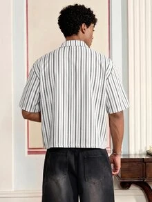 ESTAVOR Men's Striped Short Sleeve Single-Breasted Casual Commute Shirt - White - View 2