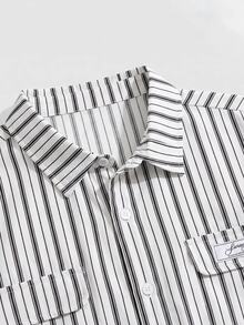 ESTAVOR Men's Striped Short Sleeve Single-Breasted Casual Commute Shirt - White - View 5