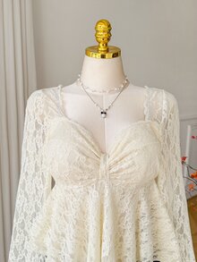 Comfortcana Plus Size Women's Casual Stretch Lace Long Sleeve Top Fall - Apricot - View 6