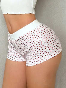 Sweetina Women Heart Print Booty Shorts For Daily - White - View 4
