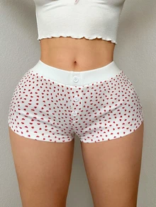 Sweetina Women Heart Print Booty Shorts For Daily - White - View 2