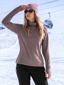 In My Nature Women's Solid Color Stand Collar Casual Versatile Daily Outdoor T-Shirt - Khaki - View 7