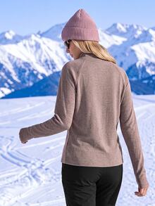 In My Nature Women's Solid Color Stand Collar Casual Versatile Daily Outdoor T-Shirt - Khaki - View 8