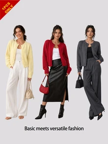 SHEIN BASICS 女款素色單排扣休閒百搭日常教師外出長袖開襟衫 開學季 教師節 淡黃色 秋季辦公 - 鵝黃色 - 查看 9