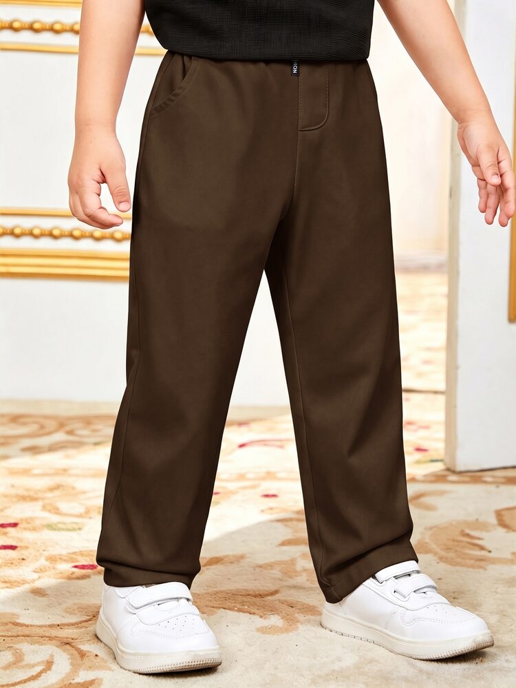 Kids Tween Boy Casual Solid Color Woven Long Pants - Brown - View 6