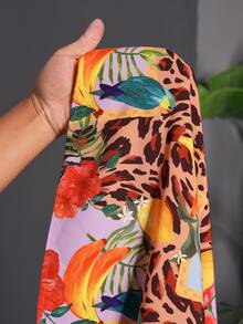 Veslaya Plus Size Women's Casual Pattern A-Line V-Neck Hollow Binding Romper - Multicolor - View 9