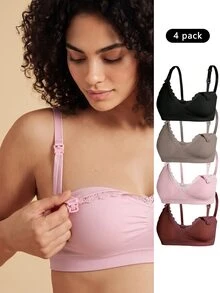 SHEIN Women's 2026 Hot-Selling Fashionable Comfortable Minimalist Solid Color High Quality Maternity Nursing Bras 4pcs/Set - Multicolor - View 1
