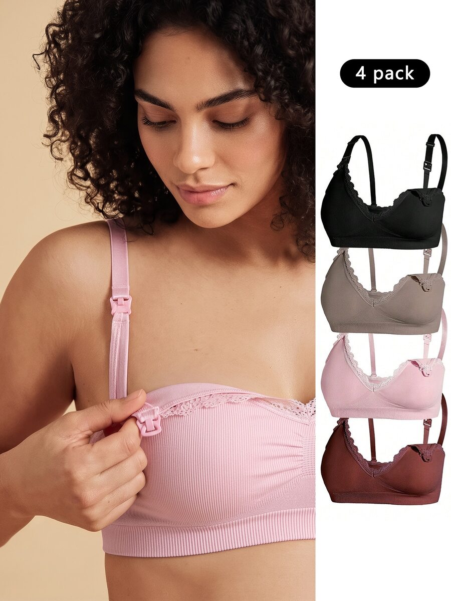 SHEIN Women's 2026 Hot-Selling Fashionable Comfortable Minimalist Solid Color High Quality Maternity Nursing Bras 4pcs/Set - Multicolor - View 1