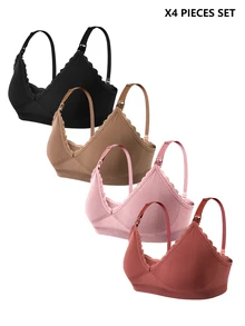 SHEIN Women's 2026 Hot-Selling Fashionable Comfortable Minimalist Solid Color High Quality Maternity Nursing Bras 4pcs/Set - Multicolor - View 4