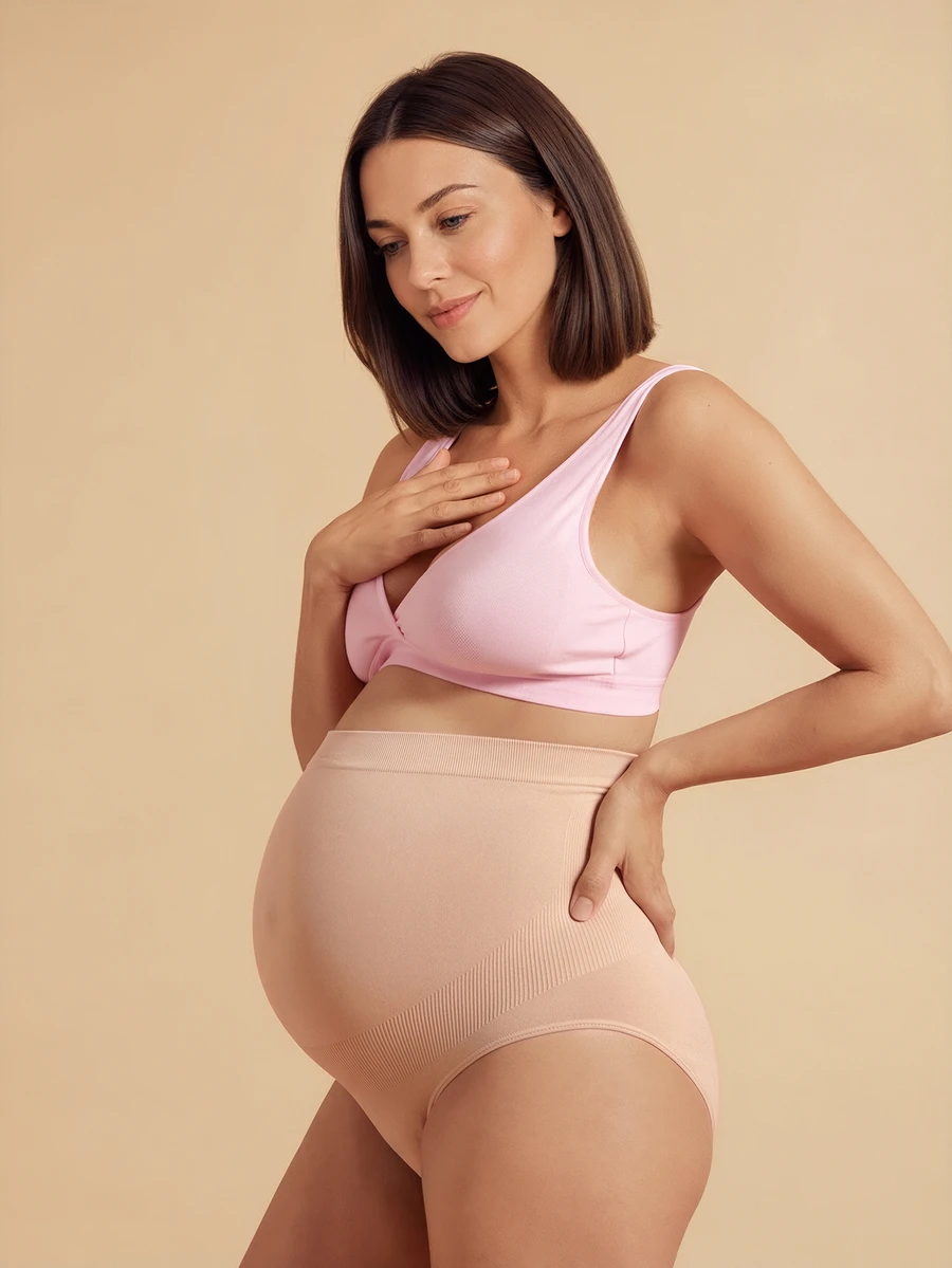 SHEIN 1pc Seamless Comfortable Body Shaping Buttock Lifting Maternity Thong Panty - Apricot - View 1