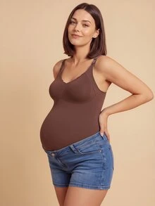 SHEIN Solid Color Breastfeeding Nursing Undershirt (Postpartum) Seamless - Coffee Brown - View 2