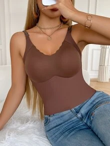 SHEIN Solid Color Breastfeeding Nursing Undershirt (Postpartum) Seamless - Coffee Brown - View 6
