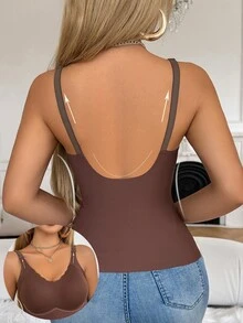 SHEIN Solid Color Breastfeeding Nursing Undershirt (Postpartum) Seamless - Coffee Brown - View 4