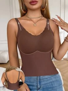 SHEIN Solid Color Breastfeeding Nursing Undershirt (Postpartum) Seamless - Coffee Brown - View 5