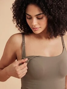 SHEIN 2026 Hot Selling Women's Comfortable Minimalist Solid Color Maternity & Nursing Bra, High Quality High Cost-Effective 1pc - Coffee Brown - View 2