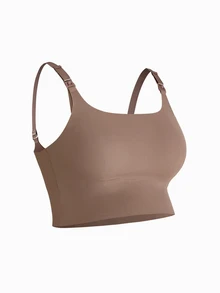 SHEIN 2026 Hot Selling Women's Comfortable Minimalist Solid Color Maternity & Nursing Bra, High Quality High Cost-Effective 1pc - Coffee Brown - View 7