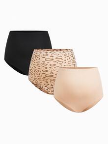SHEIN 3pcs Pregnant Women High Waist Seamless Leopard Print Underwear Maternity - Multicolor - View 4