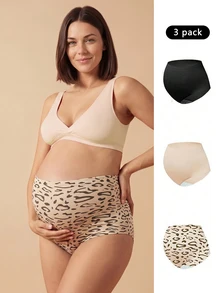 SHEIN 3pcs Pregnant Women High Waist Seamless Leopard Print Underwear Maternity - Multicolor - View 1