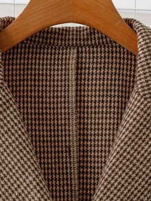 SHEIN Clasi Plus Size Houndstooth Tweed Suit Set, Summer/ Office Evening White Business Casual Elegant Chic Unique - Khaki - View 6