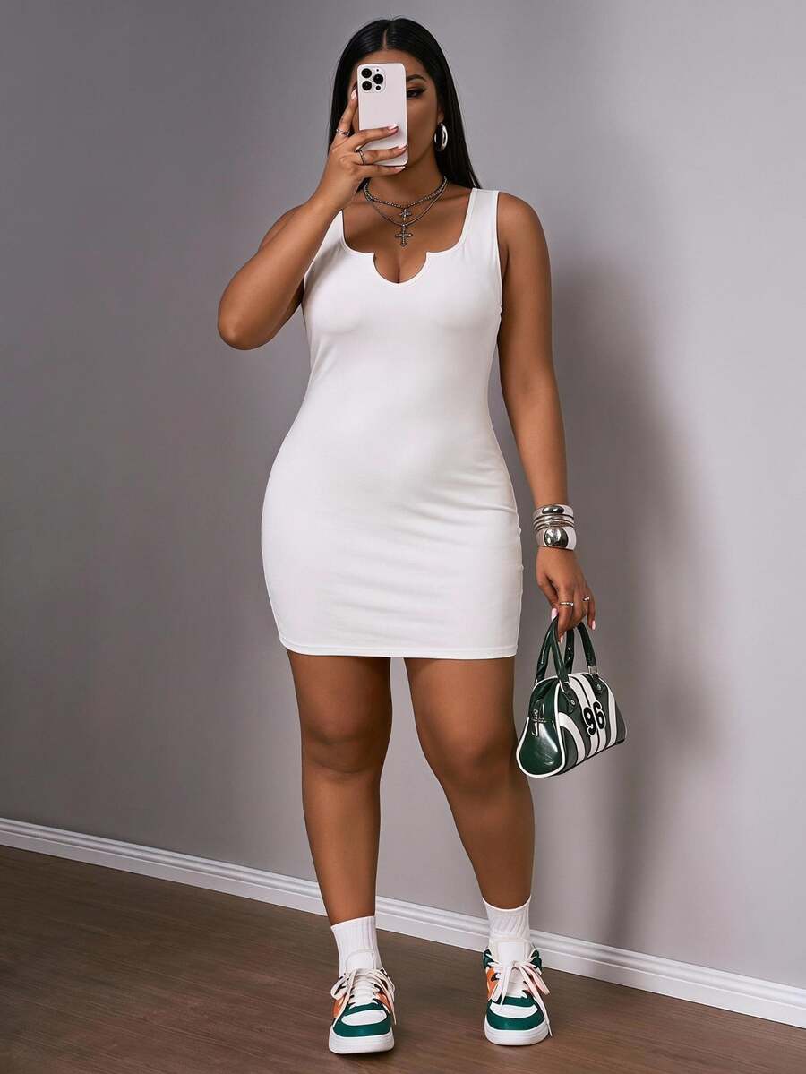 Slaydiva 2pcs Plus Size Casual Minimalist Black & White Solid Color Dress, Suitable For Summer Dresses For Women Summer Chic Dress - Black and White - View 1