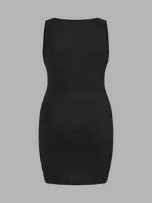 Slaydiva 2pcs Plus Size Casual Minimalist Black & White Solid Color Dress, Suitable For Summer Dresses For Women Summer Chic Dress - Black and White - View 7