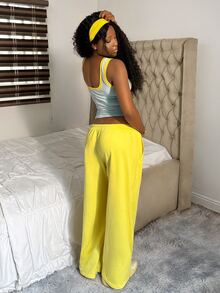Fiercella Fiercella Women's Sleeveless Round Neck Top & Drawstring Long Pants Printed Two Pieces Set,Vacation Outfits Women ,2000s Style,Afro Fashion Outfits - Yellow - View 2