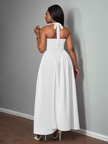 Slaydiva Elegant Sexy V-Neck Halter Long Dress, White, Wedding Style Dinner Ibiza Party Summer - White - View 7