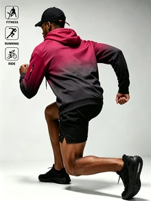 Acti Log Men's Gradient Print Zip-Up Sweatshirt, Long Sleeve, Pockets, Suitable For Running, Workout, Outdoor Casual - Multicolor - View 2