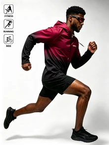Acti Log Men's Gradient Print Zip-Up Sweatshirt, Long Sleeve, Pockets, Suitable For Running, Workout, Outdoor Casual - Multicolor - View 4